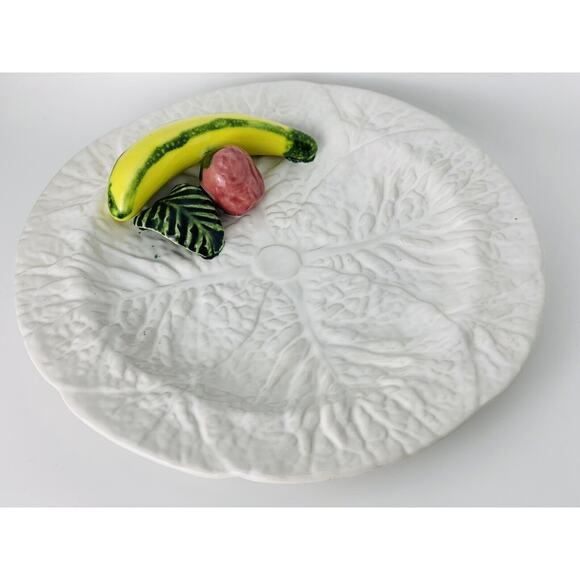 Majolica Vintage Cabbage Leaf/ 3D Fruit Plate Portugal 559 - Picture 1 of 13